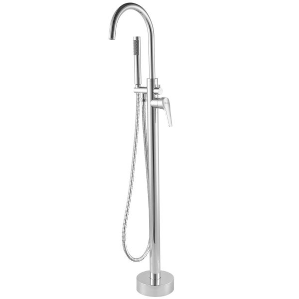 AKDY TF0050 Glossy Chrome 1-handle Freestanding High-arc Bathtub Faucet with Hand Shower (Valve Included) - Image 2
