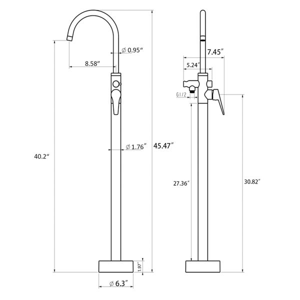 AKDY TF0050 Glossy Chrome 1-handle Freestanding High-arc Bathtub Faucet with Hand Shower (Valve Included) - Image 9
