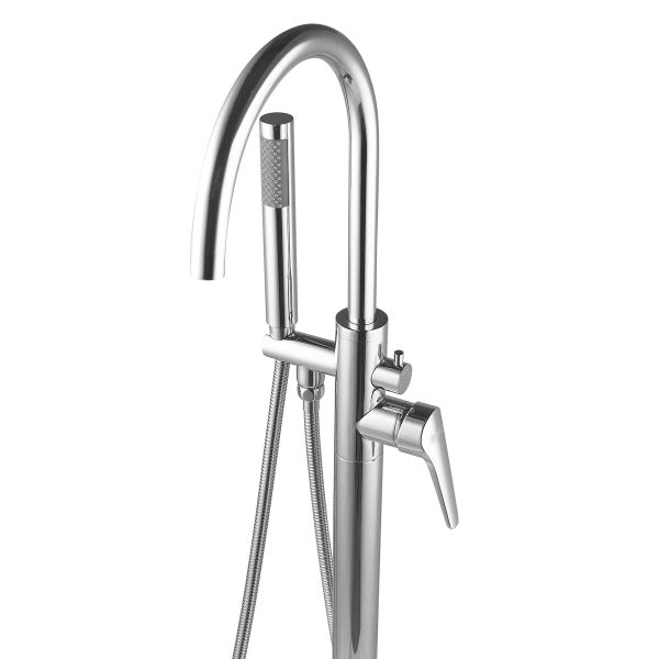 AKDY TF0050 Glossy Chrome 1-handle Freestanding High-arc Bathtub Faucet with Hand Shower (Valve Included) - Image 3