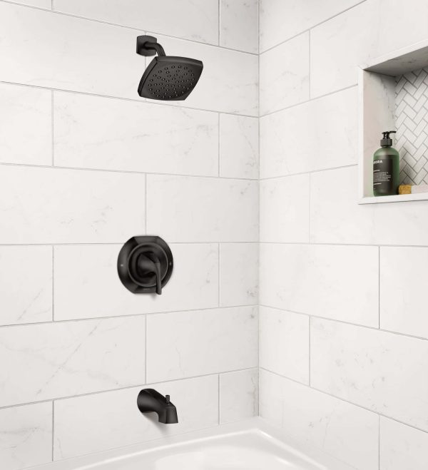 Lindor Shower Head, Handle, and Tub Spout, Matte Black 1-handle Single Function Square Bathtub and Shower Faucet - Image 2