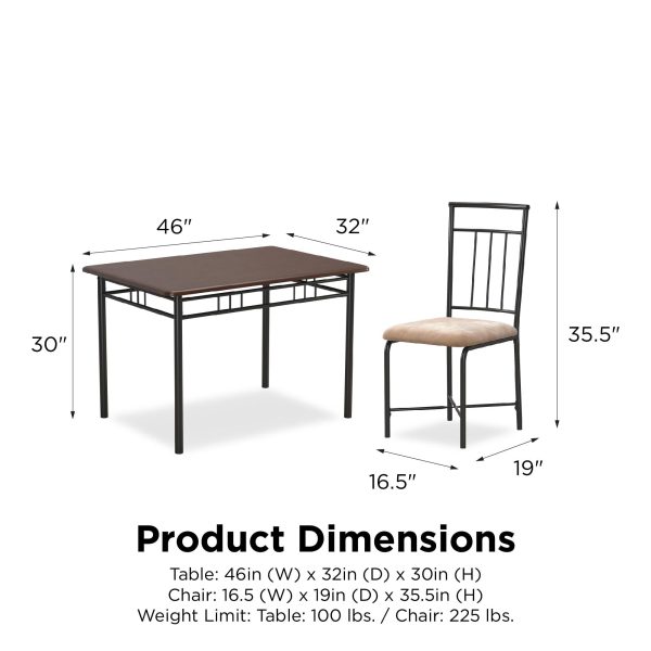 Louise Traditional 5-Piece Wood   Metal Dining Set, Deep Walnut - Image 4