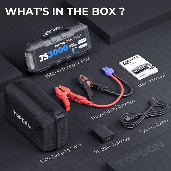 Car Battery Jump Starter TOPDON JS3000 12V 3000A Battery Booster for Up to 9L Gas/ 7L Diesel Engines - Image 7