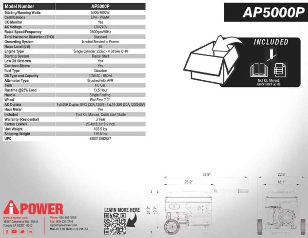 A-iPower High Output 5000/4000-Watt Portable Generator with Hour Meter   CARB Compliant - Image 5