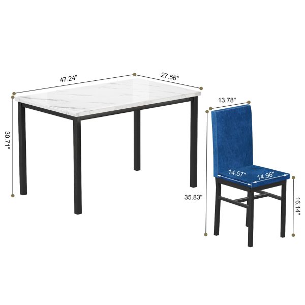 Syngar 5 Piece Dining Set, Modern Dining Table and Chairs Set for 4, Kitchen Dining Table Set with Faux Marble Tabletop and 4 Velvet Fabric Upholstered Chairs, for Small Space, Breakfast Nook, D8925 - Image 10