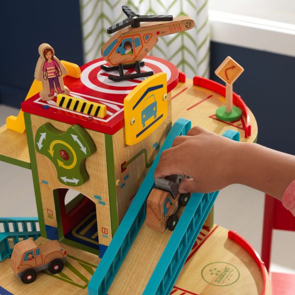 Wash N Go Wooden Car Garage Playset with 19 Accessories and Moving Elevator - Image 8