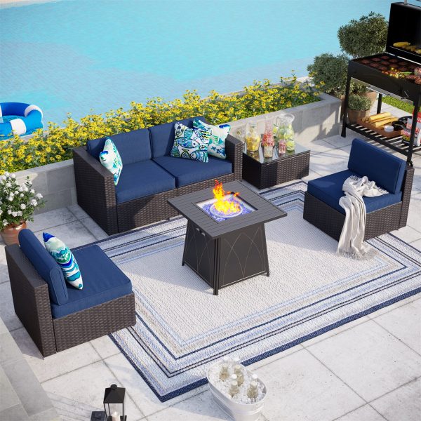 MF Studio 28  50000 BTU Propane Gas Fire Pit Table with Lid and Blue Fire Glass Black - Image 8