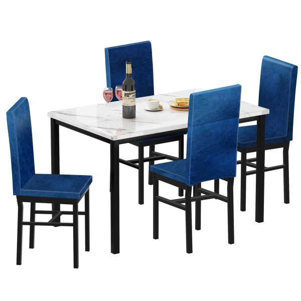 Syngar 5 Piece Dining Set, Modern Dining Table and Chairs Set for 4, Kitchen Dining Table Set with Faux Marble Tabletop and 4 Velvet Fabric Upholstered Chairs, for Small Space, Breakfast Nook, D8925 - Image 9