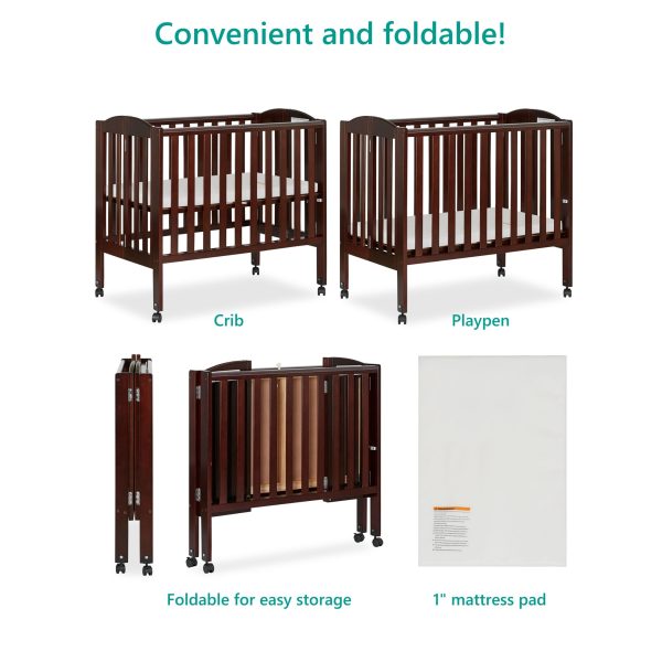 , 2 in 1 Folding Portable Crib Espresso - Image 6