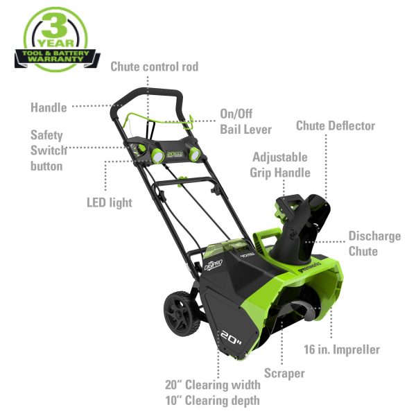 40V 20-inch Brushless Snow Thrower, Battery Not Included, 2601102 - Image 2