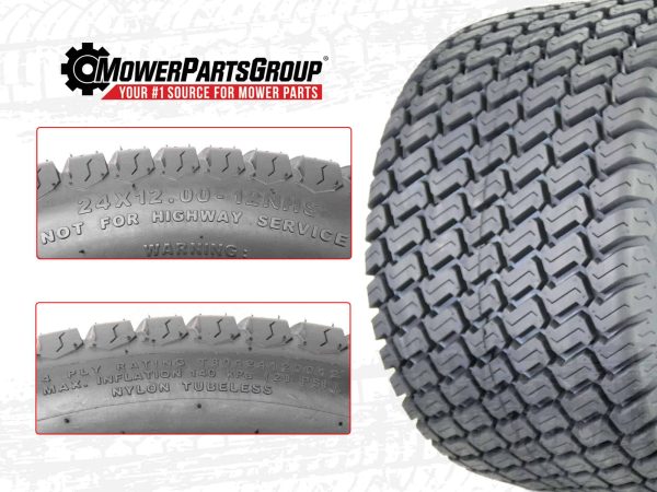 (2) OTR 24 12.00-12 Grassmaster 4 Ply Tires for Zero Turn Mowers - Image 2