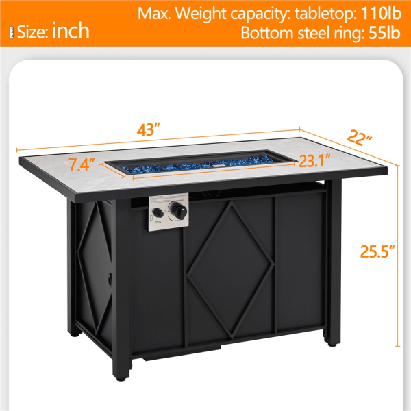 Alden Design 43in Propane Fire Pit Table with Ceramic Tabletop   Steel Base, Black - Image 5