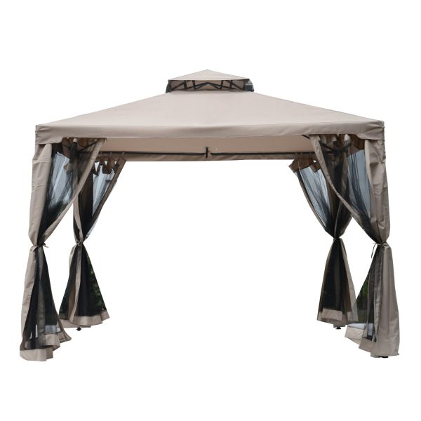 10’ x 10’ Steel Fabric 2.95m /9.7  Outdoor Patio Gazebo Pavilion Canopy Tent Steel 2-tier Roof   Taupe - Image 10
