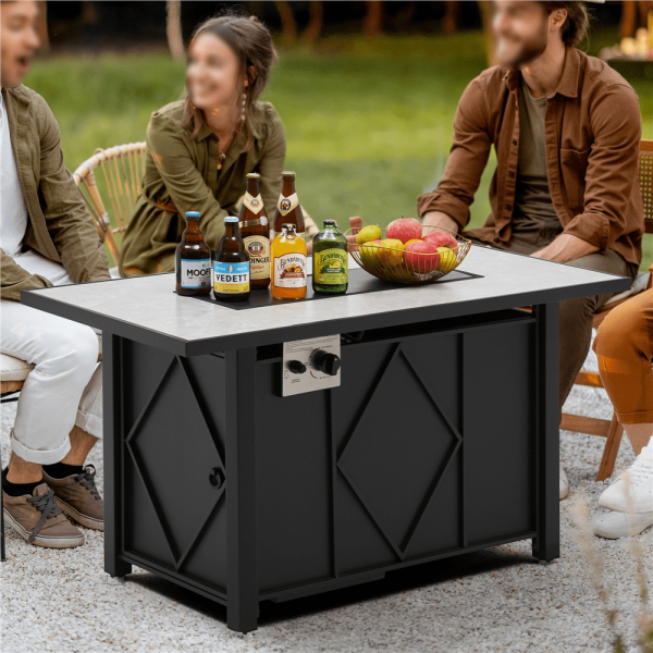 Alden Design 43in Propane Fire Pit Table with Ceramic Tabletop   Steel Base, Black - Image 3