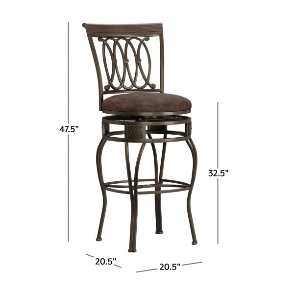 Hillsdale Furniture Montello 32.5  Metal Upholstered Swivel Bar Height Stool, Old Steel - Image 3
