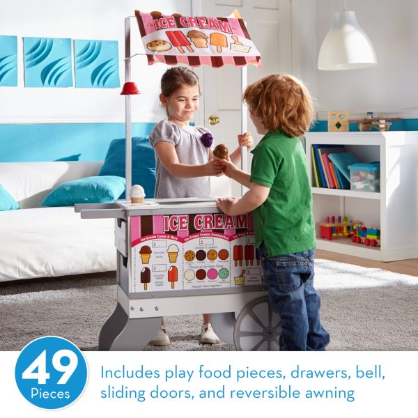 Melissa   Doug Wooden Snacks and Sweets Food Cart   40+ Play Food pcs, Reversible Awning - Image 2