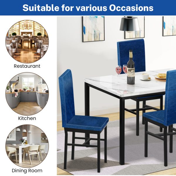 Syngar 5 Piece Dining Set, Modern Dining Table and Chairs Set for 4, Kitchen Dining Table Set with Faux Marble Tabletop and 4 Velvet Fabric Upholstered Chairs, for Small Space, Breakfast Nook, D8925 - Image 5