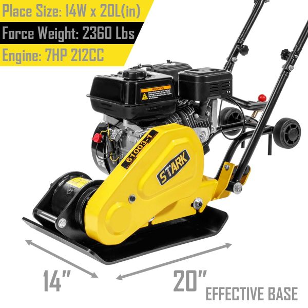 Stark USA 7.0HP 5000VPM 5500MAX Gas Vibration Compaction Force 20 x 14 inch Plate Compactor w/Built-in Wheel - Image 8
