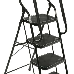 WiberWi 4 Step Ladder with Handrails 500 lb Capacity Step Stool Folding Portable Ladders for Home Kitchen Steel Frame