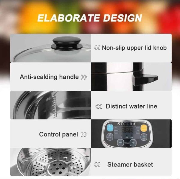 Secura Electric Food Steamer, Vegetable Double Tiered Stackable Baskets - Image 3