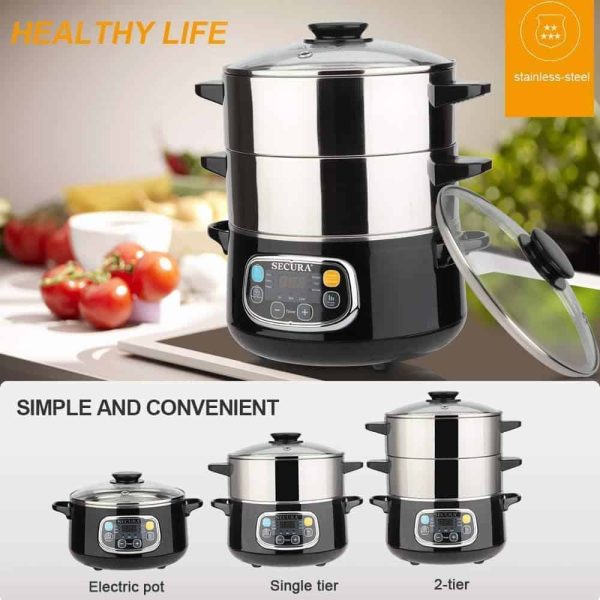 Secura Electric Food Steamer, Vegetable Double Tiered Stackable Baskets - Image 2