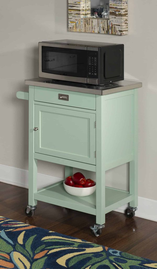 Green Wood Base with Stainless Steel Metal Top Rolling Kitchen Cart (22-in x 18-in x 36-in) - Image 8