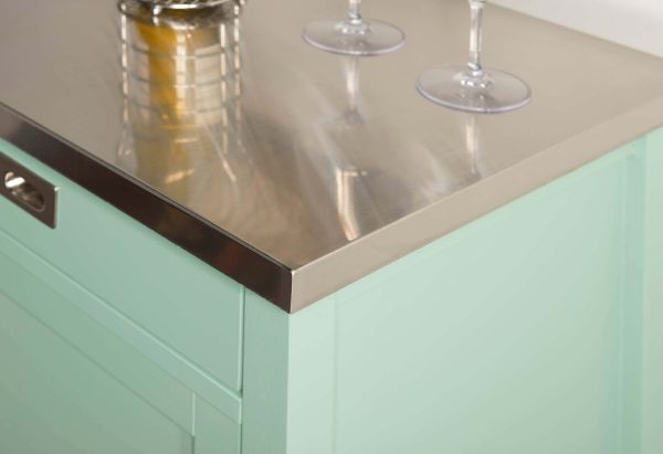 Green Wood Base with Stainless Steel Metal Top Rolling Kitchen Cart (22-in x 18-in x 36-in) - Image 4