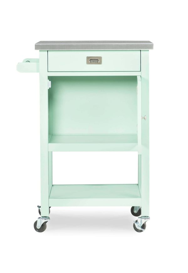 Green Wood Base with Stainless Steel Metal Top Rolling Kitchen Cart (22-in x 18-in x 36-in) - Image 6