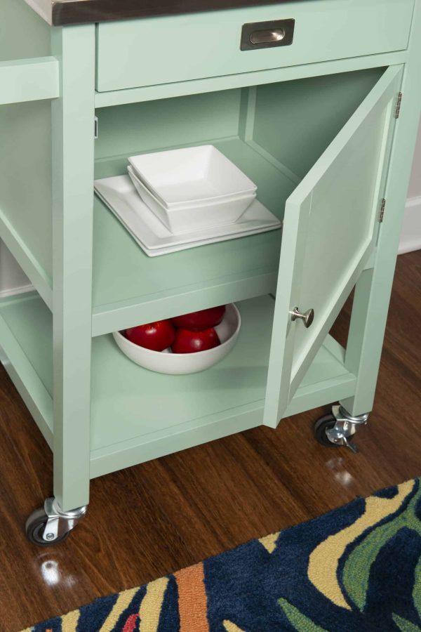 Green Wood Base with Stainless Steel Metal Top Rolling Kitchen Cart (22-in x 18-in x 36-in) - Image 11