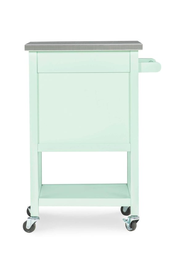 Green Wood Base with Stainless Steel Metal Top Rolling Kitchen Cart (22-in x 18-in x 36-in) - Image 5