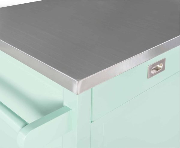 Green Wood Base with Stainless Steel Metal Top Rolling Kitchen Cart (22-in x 18-in x 36-in) - Image 12