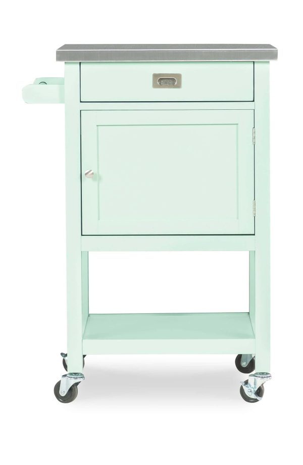 Green Wood Base with Stainless Steel Metal Top Rolling Kitchen Cart (22-in x 18-in x 36-in) - Image 7
