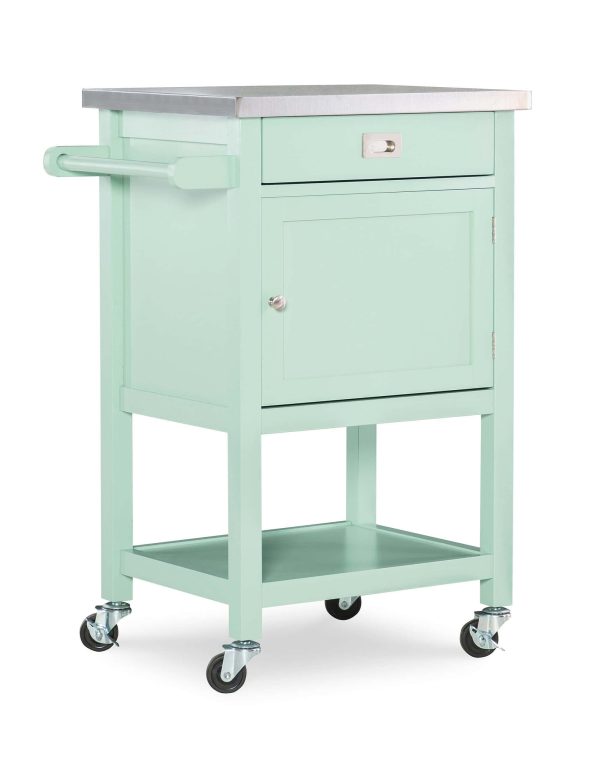 Green Wood Base with Stainless Steel Metal Top Rolling Kitchen Cart (22-in x 18-in x 36-in) - Image 14