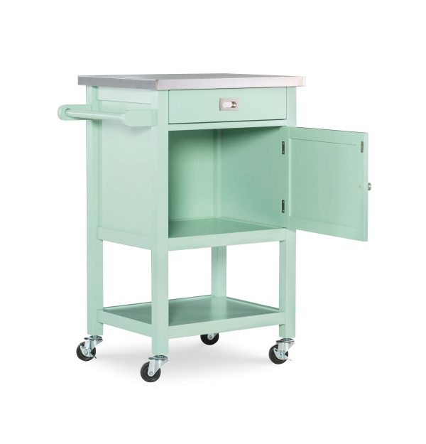 Green Wood Base with Stainless Steel Metal Top Rolling Kitchen Cart (22-in x 18-in x 36-in) - Image 9