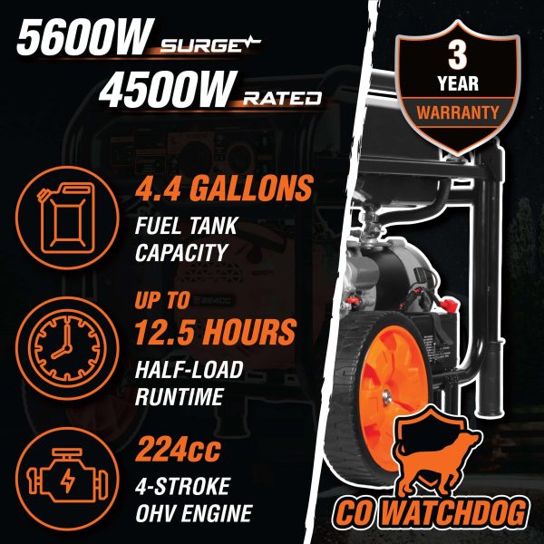 5600/4500-Watt Electric Start Gasoline Portable Generator with CO Shutdown Sensor - Image 2
