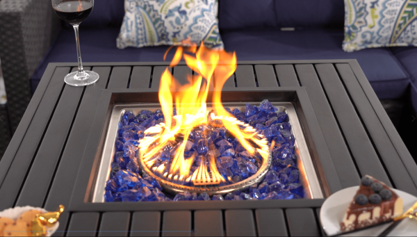 MF Studio 28  50000 BTU Propane Gas Fire Pit Table with Lid and Blue Fire Glass Black - Image 7