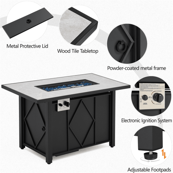 Alden Design 43in Propane Fire Pit Table with Ceramic Tabletop   Steel Base, Black - Image 7