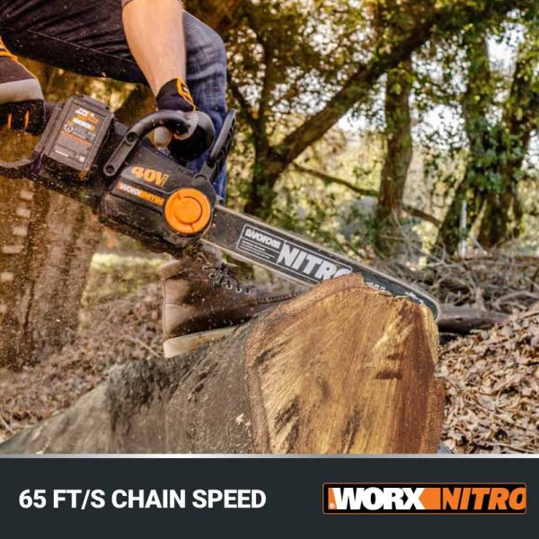 WORX NITRO POWER SHARE 40-volt 16-in Brushless Battery 4 Ah Chainsaw (Battery and Charger Included) - Image 8