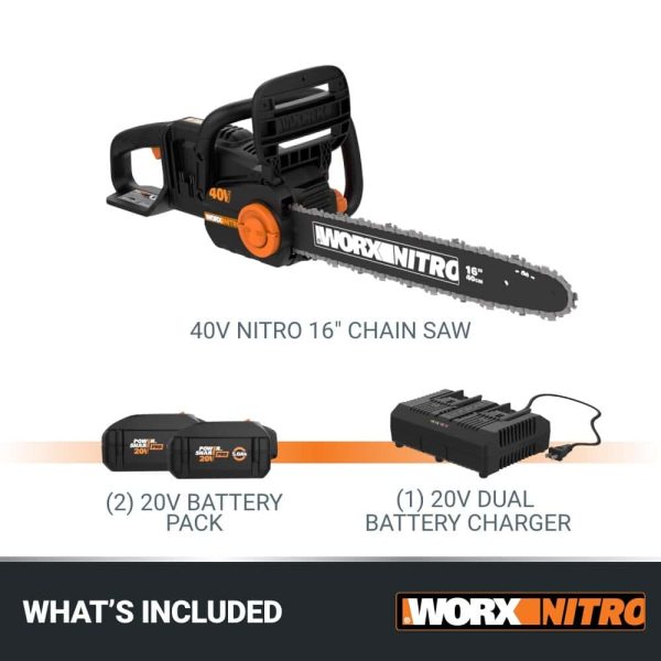 WORX NITRO POWER SHARE 40-volt 16-in Brushless Battery 4 Ah Chainsaw (Battery and Charger Included) - Image 11