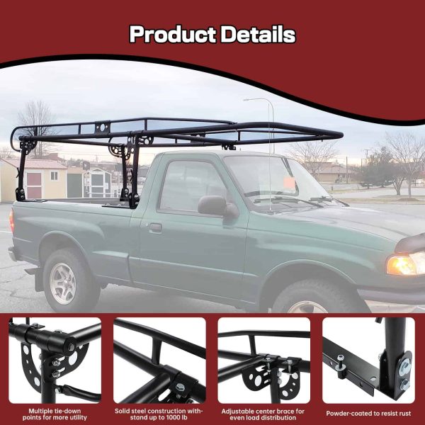 Kojem Universal Kayak Lumber Rack 1000 LBS Adjustable Truck Bed Rack Contractors Ladder Pickup Side Bar Long Cab Over-Cab - Image 6