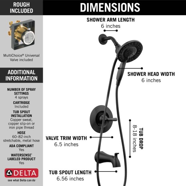 Arvo Matte Black 1-handle Multi-function Round Bathtub and Shower Faucet Valve Included - Image 3