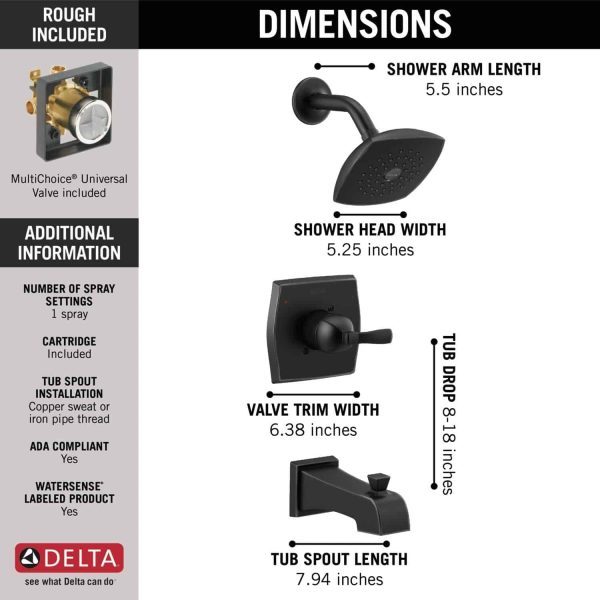 Flynn Matte Black 1-handle Single Function Round Bathtub and Shower Faucet Valve Included - Image 3