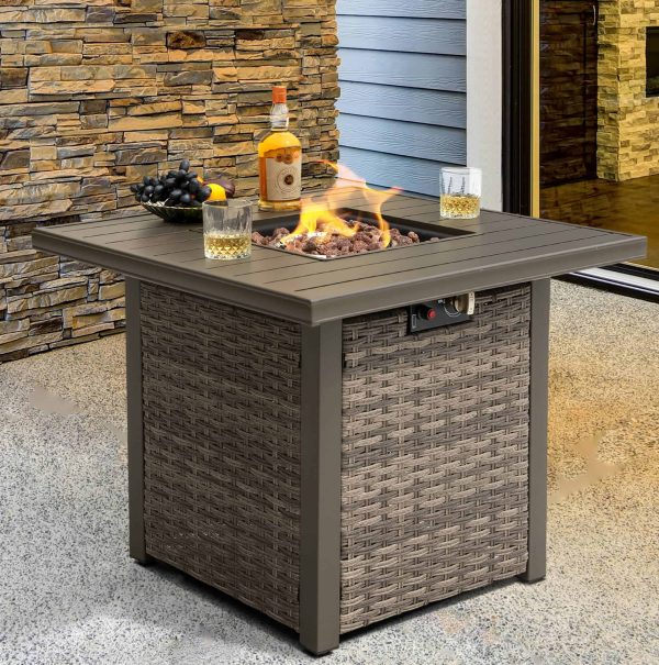 31.89-in W 50000-BTU Dark Brown Tabletop Aluminum Propane Gas Fire Pit Table