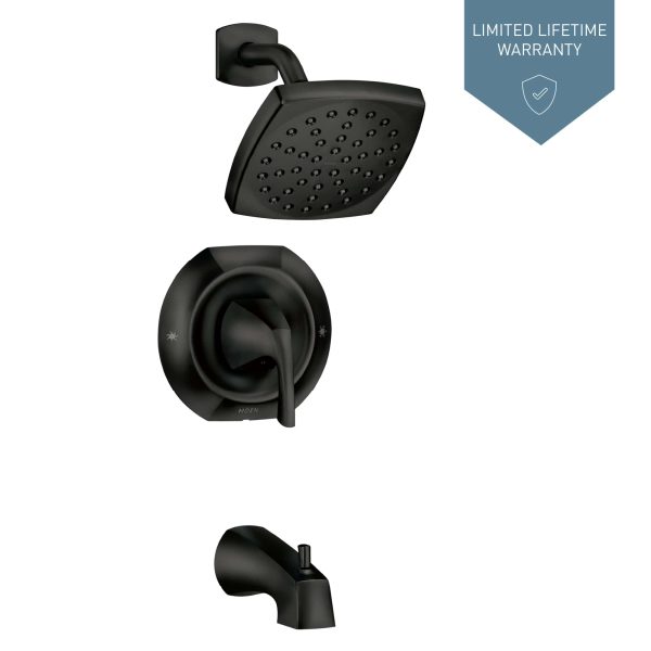Lindor Shower Head, Handle, and Tub Spout, Matte Black 1-handle Single Function Square Bathtub and Shower Faucet - Image 3