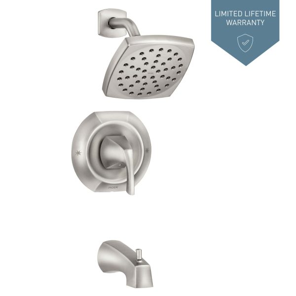 Lindor Shower Head, Handle, and Tub Spout, Spot Resist Brushed Nickel 1-handle Single Function Square Bathtub and Shower Faucet Valve Included - Image 3