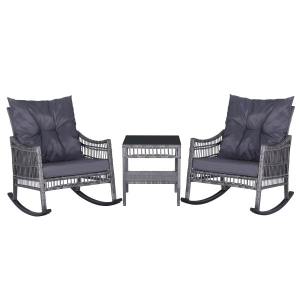 3-Piece Wicker Patio Conversation Set with Cushions - Image 2