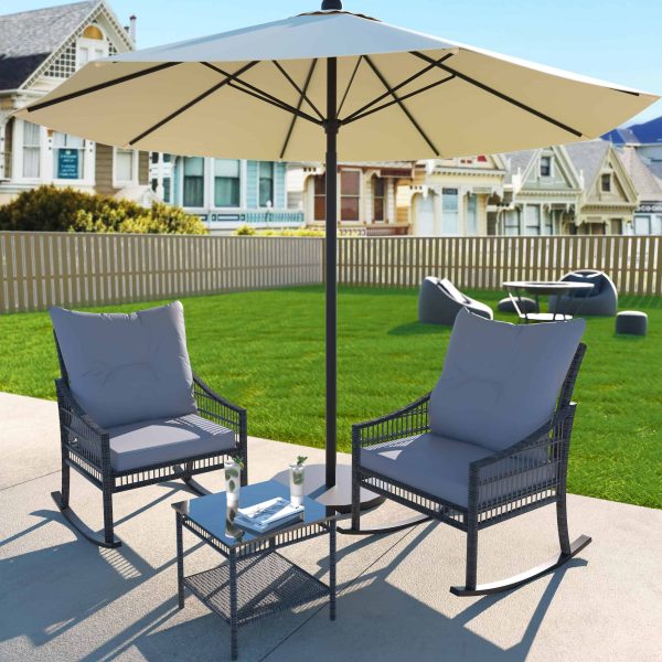 3-Piece Wicker Patio Conversation Set with Cushions