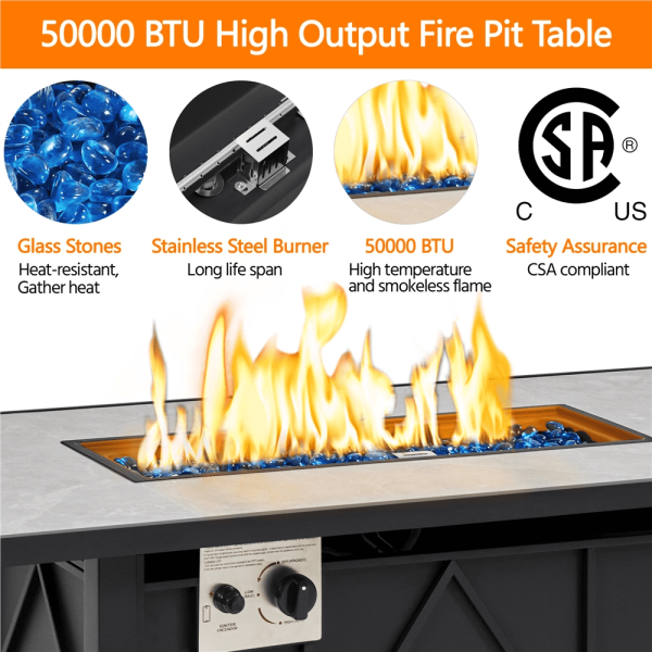 Alden Design 43in Propane Fire Pit Table with Ceramic Tabletop   Steel Base, Black - Image 8