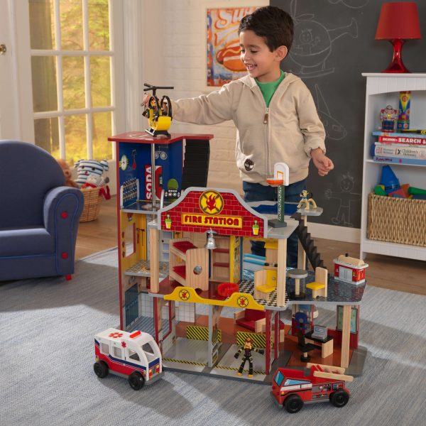 Deluxe Wood Rescue Play Set with Ambulance, Fire Truck, Helicopter   27 Pieces - Image 2