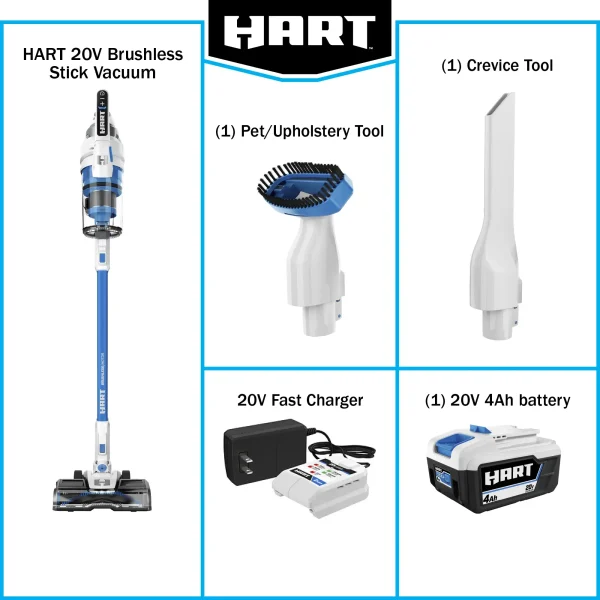 HART 20-Volt Brushless Cordless Stick Vacuum Kit, Generation 2, (1) 4.0Ah Lithium-Ion Battery - Image 3