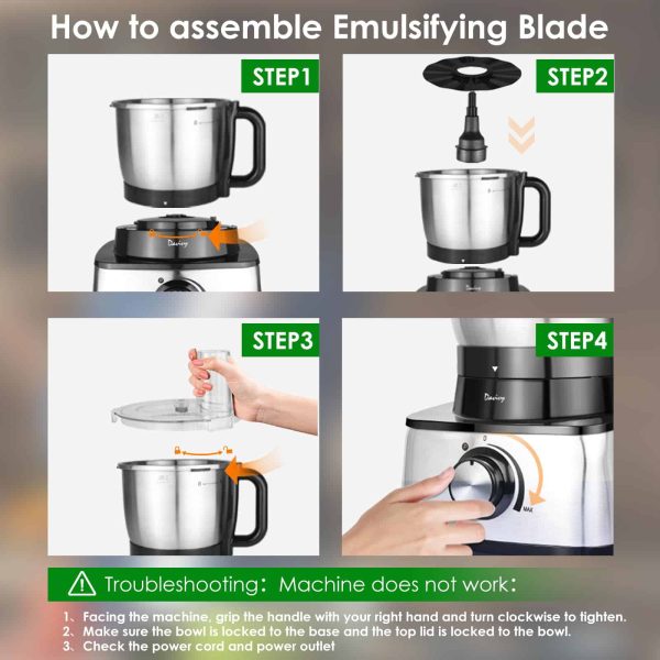 Davivy 12 Cup Food Processors, Professional Food Processor,6 Blades 9 Functions Vegetable Chopper, Black, 600W (12-Cup Stainless Steel Bowl) - Image 5